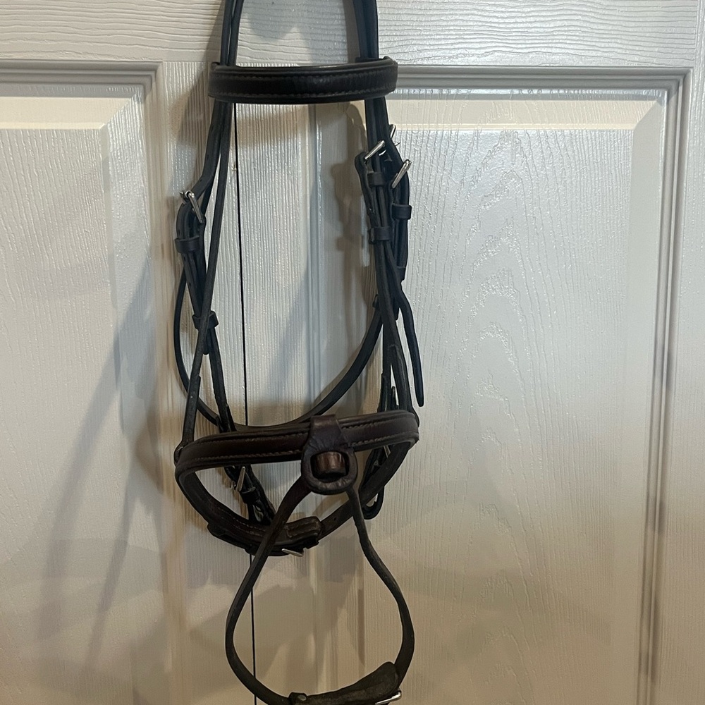 Nunn Finer Havana Brown Eventing Snaffle Bridle with Nickel Hardware Cob Size